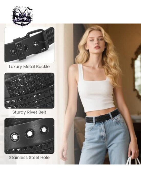 3pcs Studded Belt Y2K Punk Rock Rivet Belt with Pyramid Studs Faux Leather main image 4